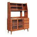 Wooden Sideboard With Glass Doors Drawers Open Shelves And Storage Space