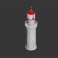 Decorative Lighthouse Furniture With White Tower Red Dome Cross Railing And Reflection