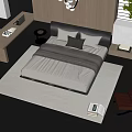 Modern Double Bed Interior With Upholstered Headboard Gray White Bedding And Area Rug