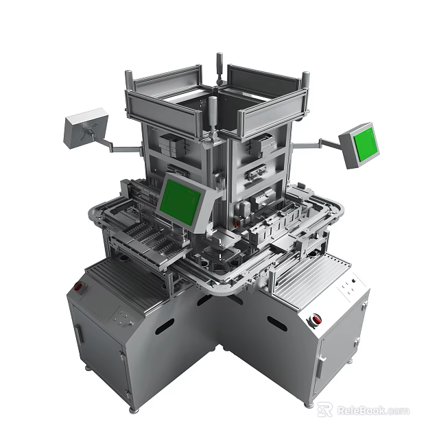 Industrial Mechanical Equipment With Metal Structure Green Screens And Control Panels 3d model 