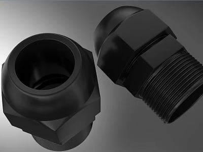 Black Industrial Pipe Fittings With Hexagonal Design And Threaded Ends 3d model
