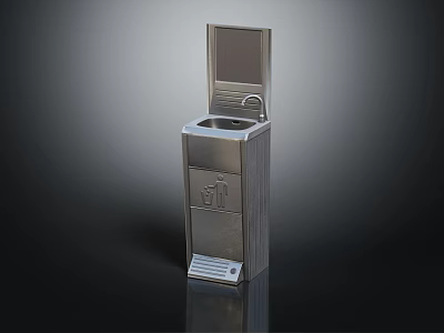 Vertical Stainless Steel Hand Wash Station With Foot Pedal Sink And Faucet 3d model