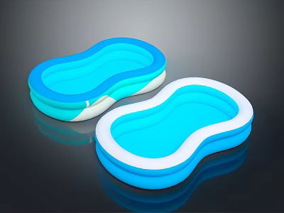 Two Peanut Shaped Blue And White Inflatable Pools As Play Equipment 3d model