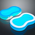 Two Peanut Shaped Blue And White Inflatable Pools As Play Equipment