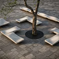 Tree Pit with Circular Grate and Stone Benches in Paved Urban Area