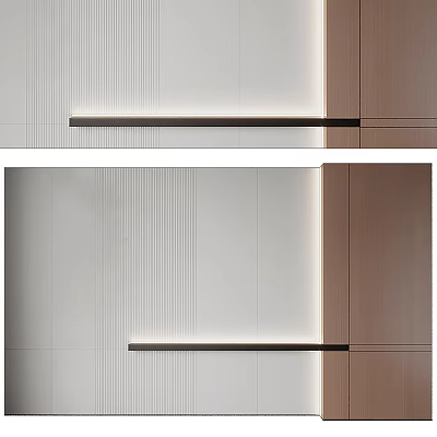 Modern Luxury Wall Design With Striped Panels And Brown Wooden Accents 3d model