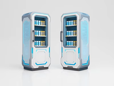 Modern Lockers With Blue And White Design Transparent Doors And Organized Internal Storage Compartments 3d model