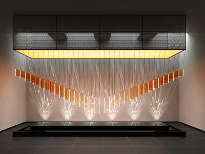 Modern Decorative Light with Black Grid Structure Slender Strings and Radiant Effect in Minimalist Interior 3d model