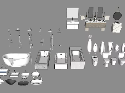 Complete Bathroom Set With Bathtub Toilet Sink Shower Fixtures Mirrors And Cabinets 3d model