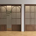 Modern Sliding Doors Featuring Wooden Frame And Patterned Glass For Interior Partition 3d model