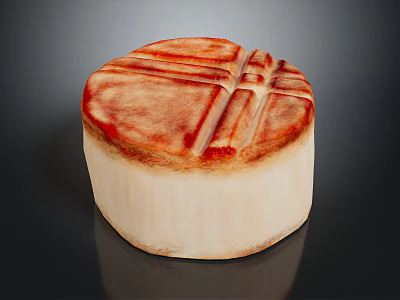 Traditional Chinese Mooncake With Red Glaze And Cross Patterns On White Base 3d model