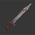 Mythical Fantasy Sword With Gold Red Accents Ornate Blade And Intricate Hilt Design