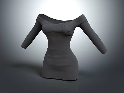 Gray Off Shoulder Long Sleeve Slim Fit Dress with Elegant Fitted Design 3d model