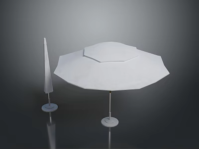 Modern White Round Outdoor Patio Umbrella With Stand And Sleek Design 3d model