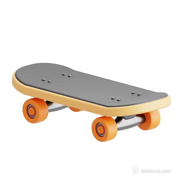 Stylish Skateboard Sports Equipment With Gray Deck Yellow Edges And Orange Wheels 3d model 