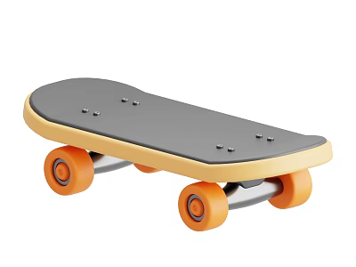 Stylish Skateboard Sports Equipment With Gray Deck Yellow Edges And Orange Wheels 3d model