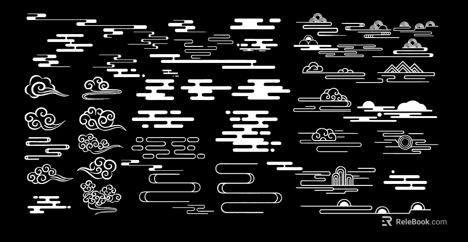 Traditional Chinese Pattern Design With Cloud Motifs Waves And Mountain Shapes 3d model 