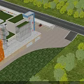 Aerial View Planning of Modern Buildings With Green Roofs Open Lawns Surrounding Road and Trees