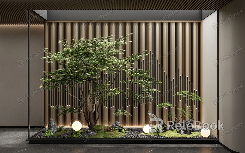 modern landscape sketch courtyard sketch indoor landscape landscaping plant combination stone pebble plant pile landscape tree model