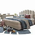 Cozy Children's Bed With Soft Pillows Blue Blanket Wooden Toys And Plush Rug In Bedroom