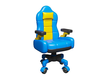 Blue and Yellow Modern Single Chair with Black Armrests and Swivel Wheels 3d model