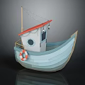 Small Traditional Wooden Boat With Red Roof Lifebuoy And Round Window For Leisure Water Transportation