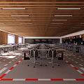 School Spacious Learning Area With Rows Of Desks Chairs Bookshelves And Windows