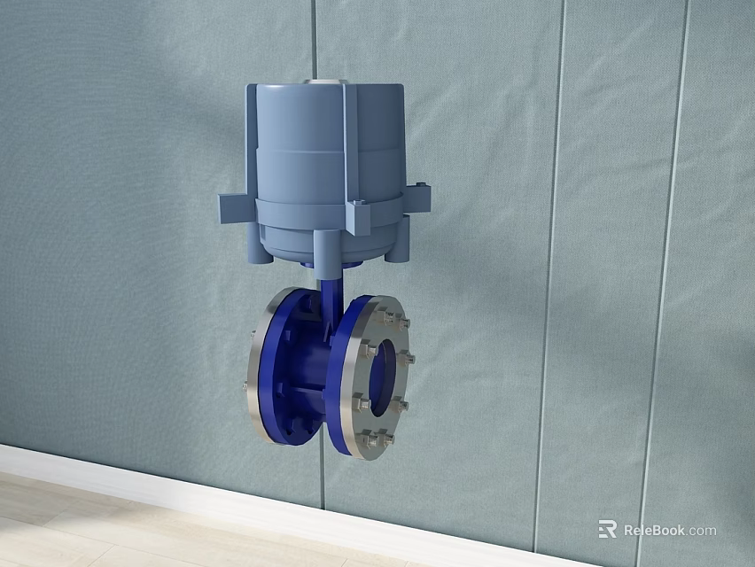Industrial Equipment Electric Actuated Valve With Blue Body And Metal Flanges 3d model 