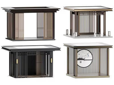 Traditional Japanese Wooden Partition Doors With Lattice Design And Circular Artwork 3d model
