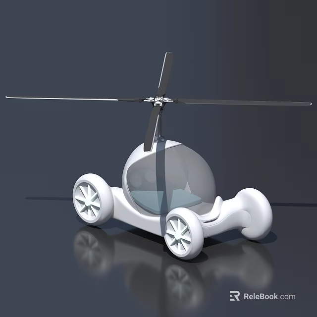 Futuristic Flying Car Concept With Rotor Transparent Cabin And White Wheels 3d model 
