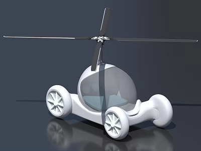 Futuristic Flying Car Concept With Rotor Transparent Cabin And White Wheels 3d model