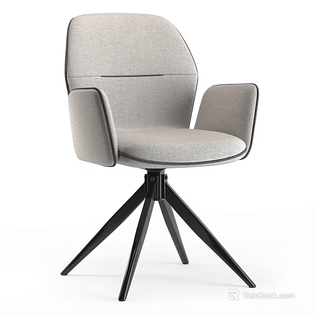 Modern Light Gray Upholstered Office Chair With Armrests And Black Tripod Base 3d model 
