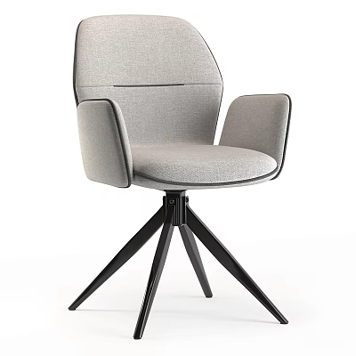 Modern Light Gray Upholstered Office Chair With Armrests And Black Tripod Base 3d model