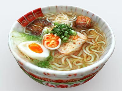 Delicious Ramen Bowl With Soft Boiled Egg Pork Slices Green Onions And Nori 3d model