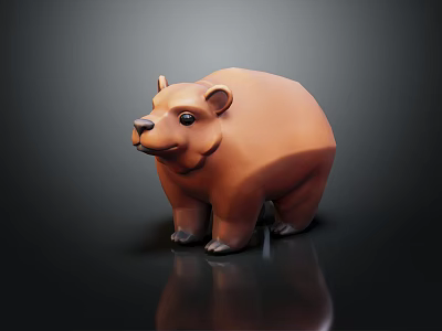 Brown Low Poly Bear Toy 3D Model with Geometric Design on Dark Background 3d model