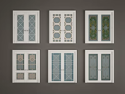 Different Styles Of Double Doors With Stained Glass And Ornate Frames 3d model