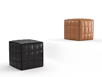 Modern Square Tufted Black And Brown Leather Footstools For Home Decor 3d model