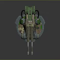 Mechanical Camouflage Weapon Turret Design With Circular Base And Green Accents