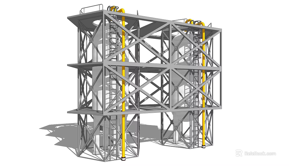 Industrial Equipment With Metal Frame Structure Cylindrical Vessels Yellow Pipes And Ladder Access 3d model 
