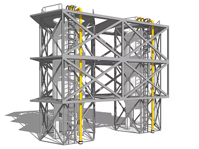 Industrial Equipment With Metal Frame Structure Cylindrical Vessels Yellow Pipes And Ladder Access 3d model