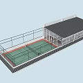 Outdoor Tennis Court With Fenced Green Surface And Building Structure