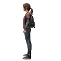 A Woman Wearing Red T-shirt Blue Jeans and Backpack with Long Sleeves and Shoes