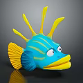 Vibrant Cartoon Tropical Fish Featuring Blue Yellow Stripes Yellow Head Fins And Large Eyes