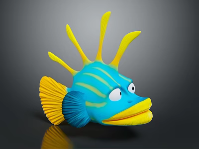 Vibrant Cartoon Tropical Fish Featuring Blue Yellow Stripes Yellow Head Fins And Large Eyes 3d model