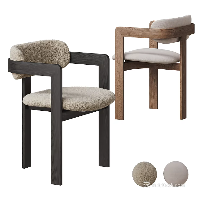 Modern Minimalist Dining Chairs With Wooden Frame And Upholstered Seat In Black And Light Wood 3d model 