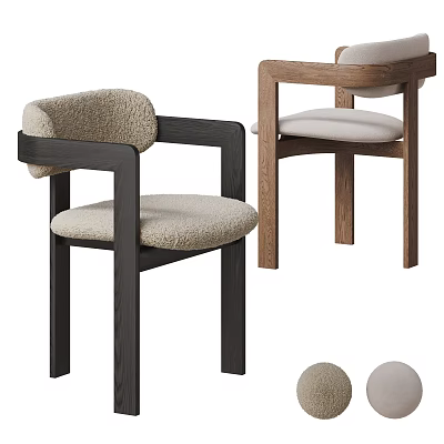 Modern Minimalist Dining Chairs With Wooden Frame And Upholstered Seat In Black And Light Wood 3d model
