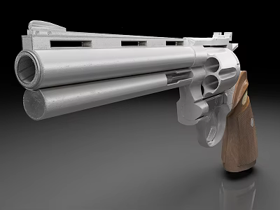 Silver Metal Double Barrel Revolver With Brown Wooden Grip And Detailed Structure 3d model