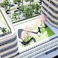 Scenic Urban Park Landscape With Lush Trees Colorful Flowers Pedestrian Walkways And People Walking