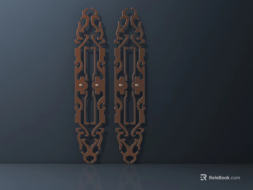Pair of Wooden Carved Decorative Panels with Intricate Openwork Design 3d model 