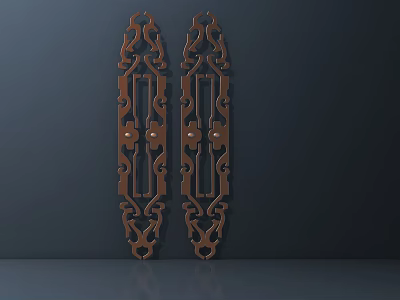 Pair of Wooden Carved Decorative Panels with Intricate Openwork Design 3d model